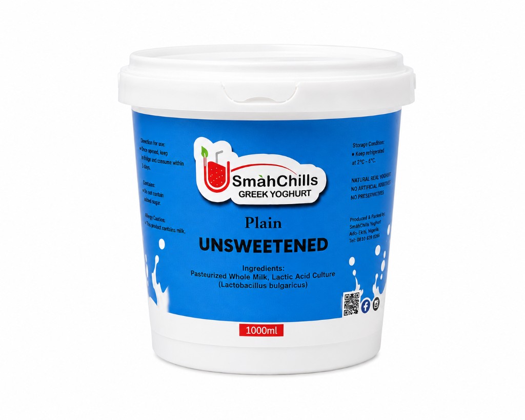 SmahChills Greek Yoghurt Plain Unsweetened 1000ml